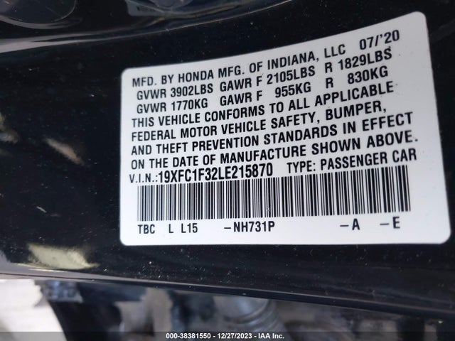 Honda CIVIC EX 2020 19XFC1F32LE215870 Image 9
