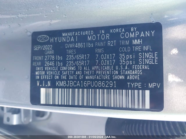 KM8JBCA16PU086291 Hyundai Tucson Hybrid Blue