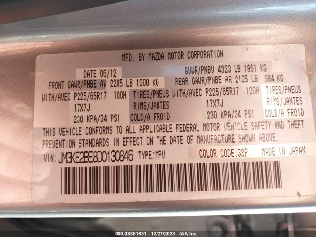 2013 MAZDA CX-5 SPORT VIN: JM3KE2BE8D0130846