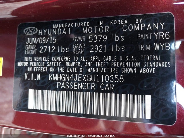 Hyundai Genesis 3.8 2016 KMHGN4JEXGU110358 Image 9