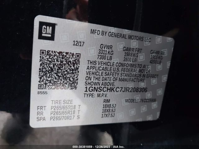 1GNSCHKC7JR208306 Chevrolet Suburban Lt