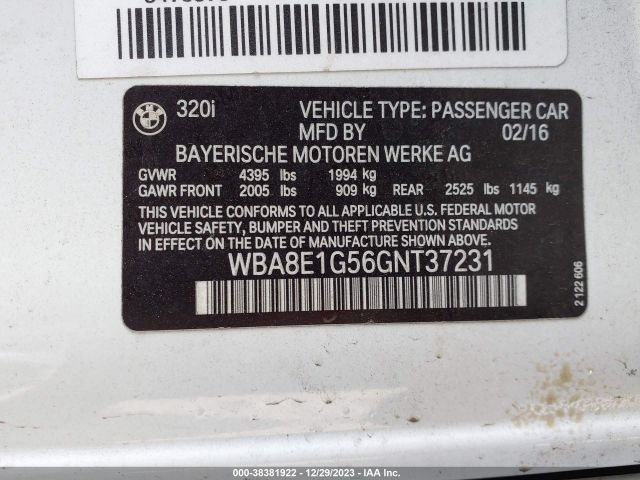 2016 BMW 3 SERIES WBA8E1G56GNT37231 Photo 8