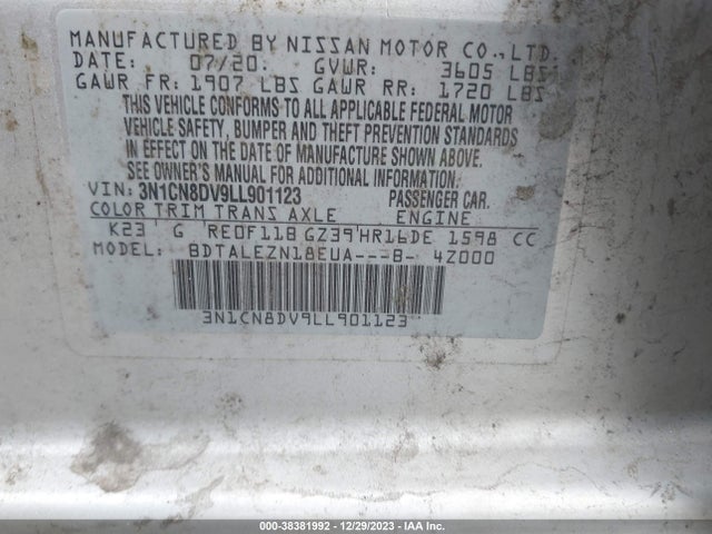 Nissan Versa S Xtronic Cvt 2020 3N1CN8DV9LL901123 Image 9
