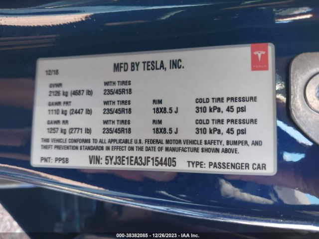 5YJ3E1EA3JF154405 Tesla MODEL 3