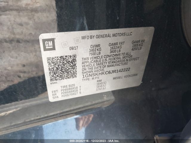 1GNSKHKC6JR142222 Chevrolet Suburban Lt