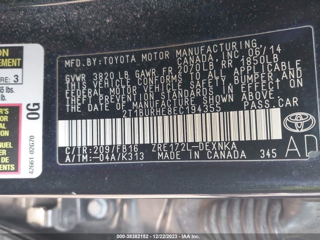 Toyota COROLLA LE 2014 2T1BURHE8EC194355 Image 9