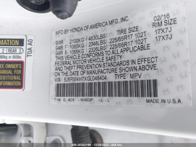 5J6RM4H7XGL048404 Honda Cr-v Ex-l