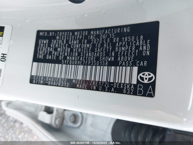 2015 TOYOTA COROLLA S PLUS VIN: 5YFBURHE7FP350158