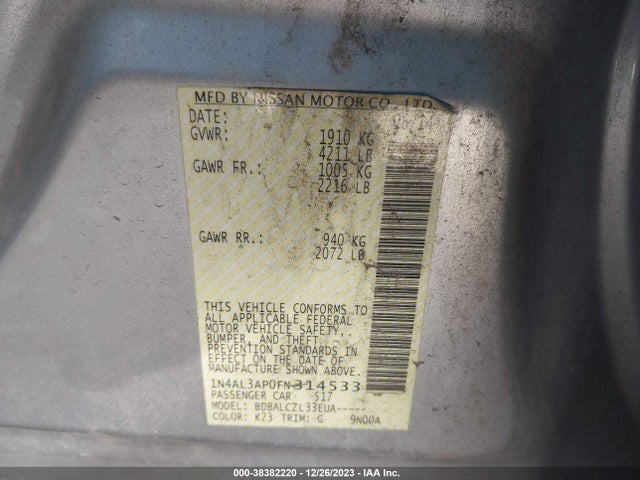 2015 NISSAN ALTIMA VIN: 1N4AL3AP0FN314533