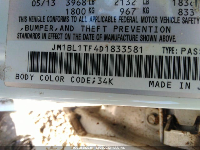 2013 MAZDA MAZDA3 I SV VIN: JM1BL1TF4D1833581