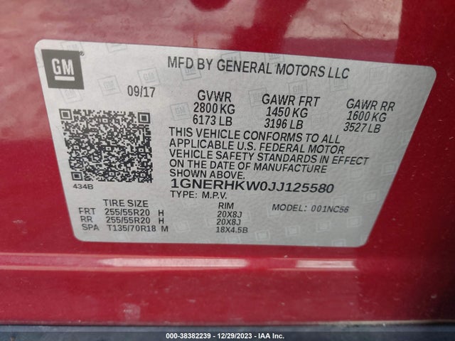 Chevrolet Traverse 3lt 2018 1GNERHKW0JJ125580 Image 9