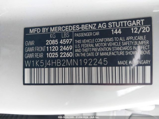 W1K5J4HB2MN192245 Mercedes-Benz CLA 250 4MATIC