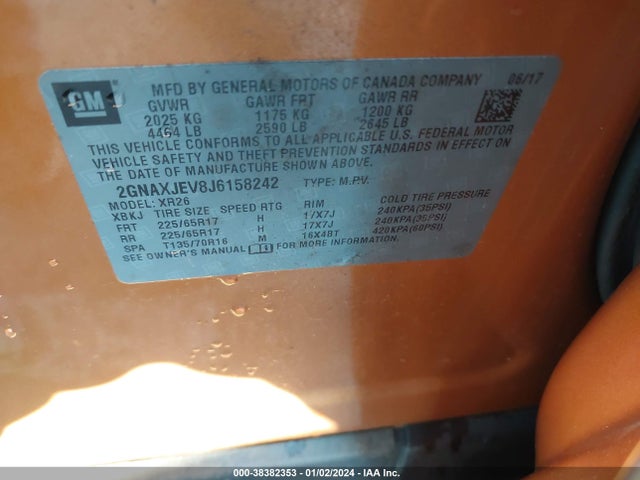 Chevrolet EQUINOX LT 2018 2GNAXJEV8J6158242 Image 9