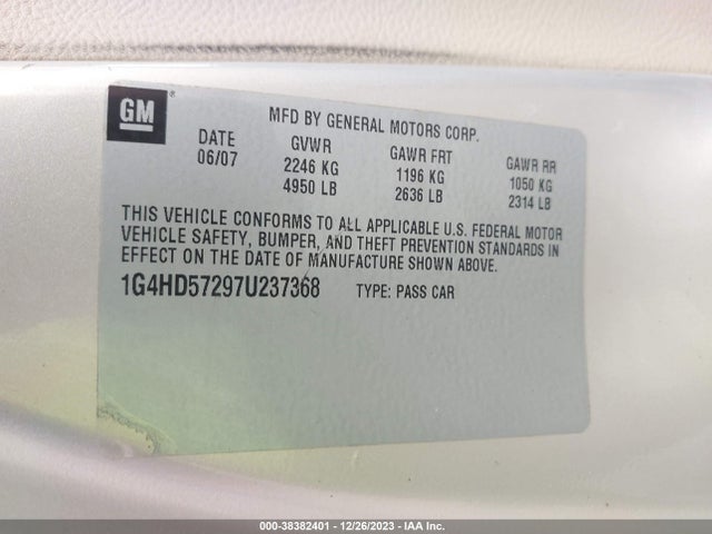 2007 BUICK LUCERNE CXL VIN: 1G4HD57297U237368