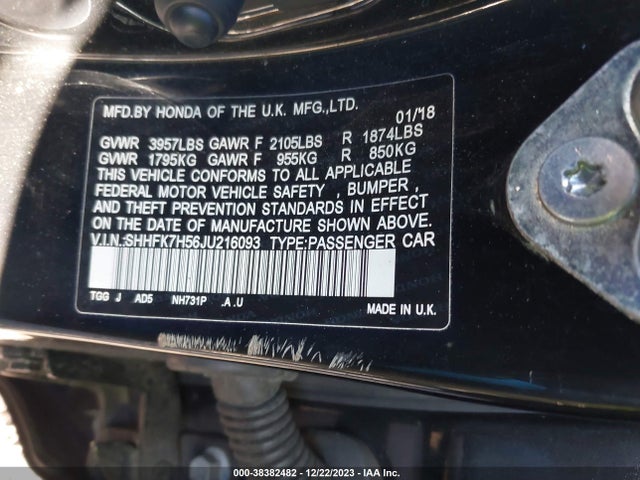 Honda CIVIC EX 2018 SHHFK7H56JU216093 Image 9