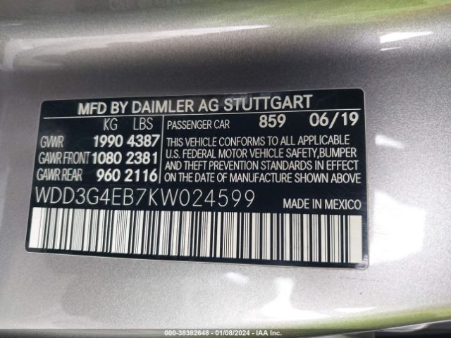 WDD3G4EB7KW024599 Mercedes-Benz A 220