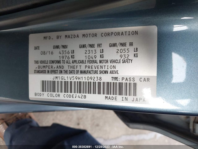 2017 MAZDA MAZDA6 TOURING VIN: JM1GL1V59H1109238