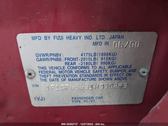 2001 SUBARU FORESTER S W/PREMIUM PKG VIN: JF1SF65631H730243