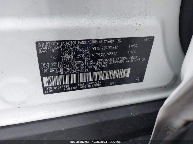 2021 TOYOTA RAV4 LE VIN: 2T3F1RFV0MC219199