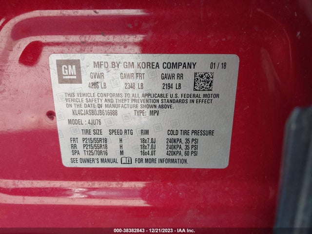 2018 BUICK ENCORE PREFERRED VIN: KL4CJASB0JB616988