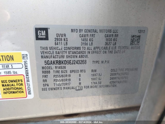 5GAKRBKD9EJ243268 Buick Enclave Leather