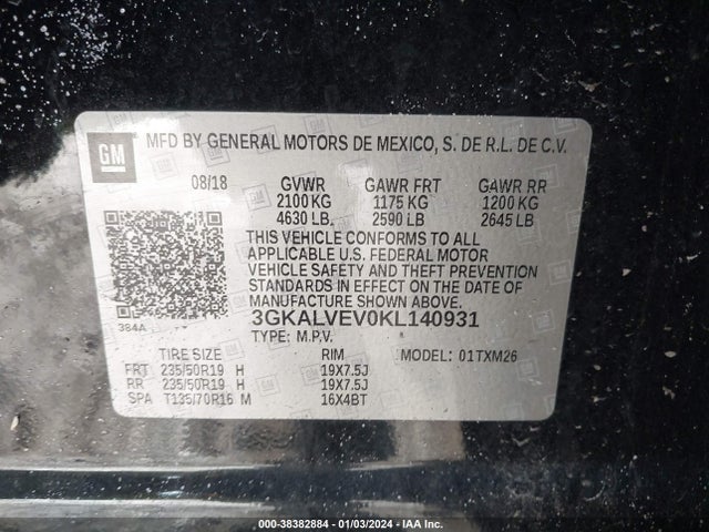 2019 GMC TERRAIN SLT VIN: 3GKALVEV0KL140931