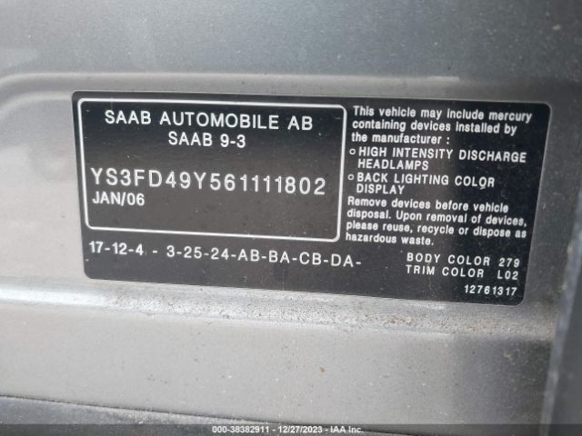 2006 SAAB 9-3 YS3FD49Y561111802 Photo 8