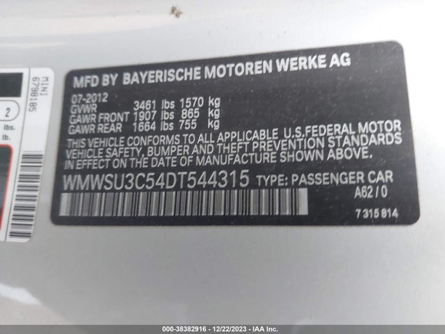 2013 MINI HARDTOP WMWSU3C54DT544315 Photo 8