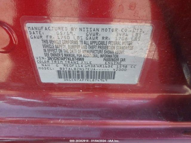 Nissan Versa 1.6 Sv 2019 3N1CN7AP7KL874969 Image 9
