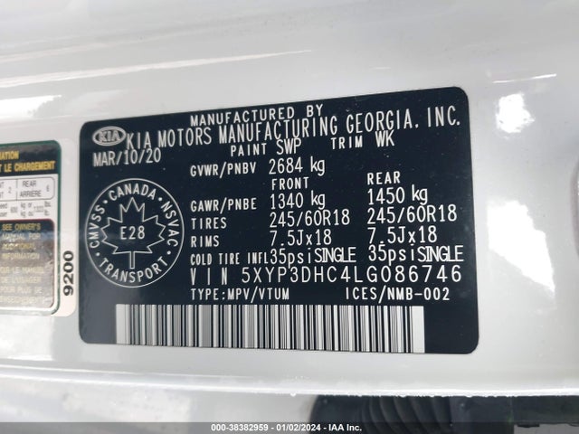 KIA Telluride Ex 2020 5XYP3DHC4LG086746 Image 9