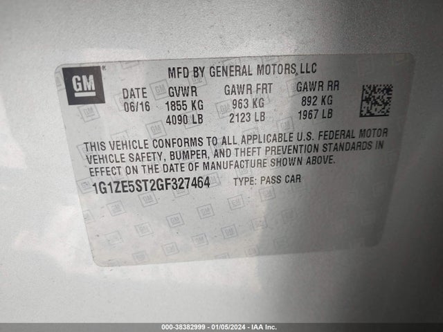 Chevrolet MALIBU 1LT 2016 1G1ZE5ST2GF327464 Image 9