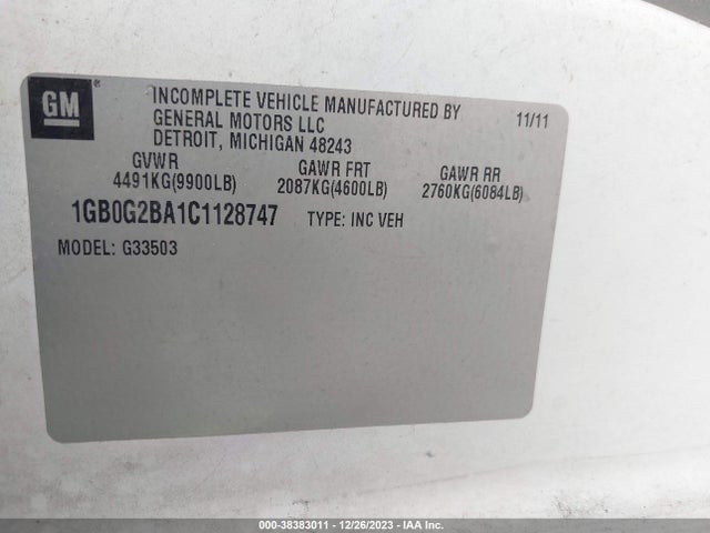 Продажа на аукционе авто 2012 Chevrolet Express Cutaway Work Van, vin: 1GB0G2BA1C1128747, номер лота: 38383011