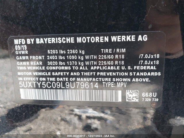 BMW X3 Xdrive30i 2020 5UXTY5C09L9U79614 Image 9