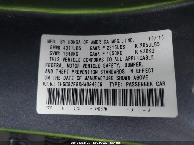 Honda Accord Ex-l 2017 1HGCR2F8XHA084606 Image 9