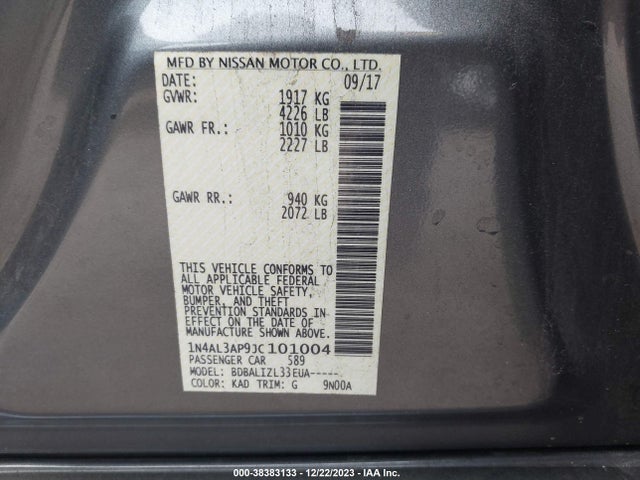 2018 NISSAN ALTIMA 2.5 SV VIN: 1N4AL3AP9JC101004