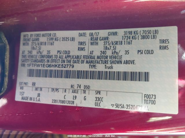 1FTFW1EG6HKE52779 Ford F-150 Xlt