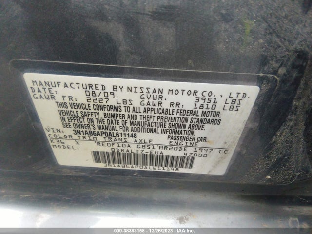 2010 NISSAN SENTRA 2.0S VIN: 3N1AB6AP0AL611148
