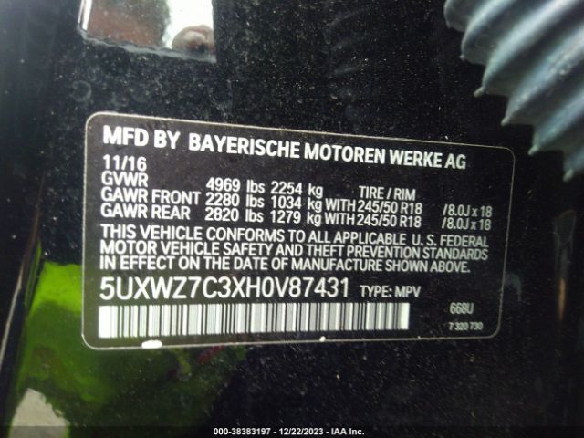 5UXWZ7C3XH0V87431 BMW X3 Sdrive28i