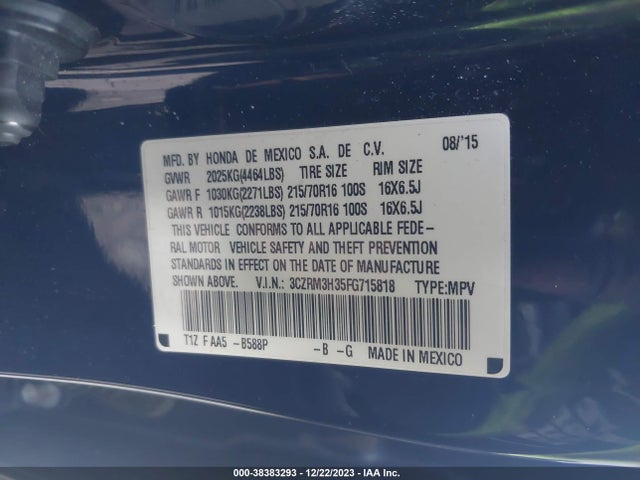 Honda CR-V LX 2015 3CZRM3H35FG715818 Image 9
