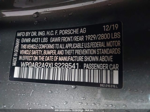 2020 PORSCHE 911 WP0AB2A9XLS228541 Photo 8