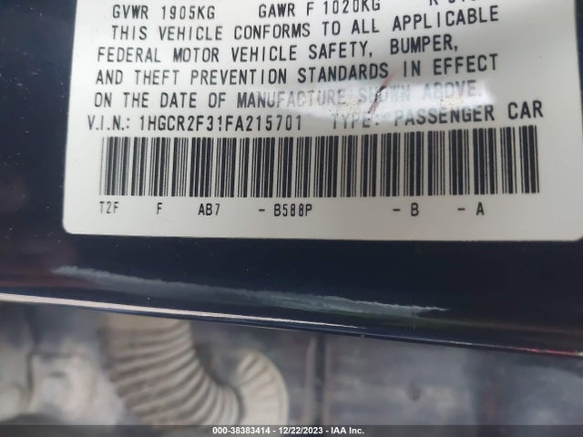 Honda ACCORD LX 2015 1HGCR2F31FA215701 Image 9