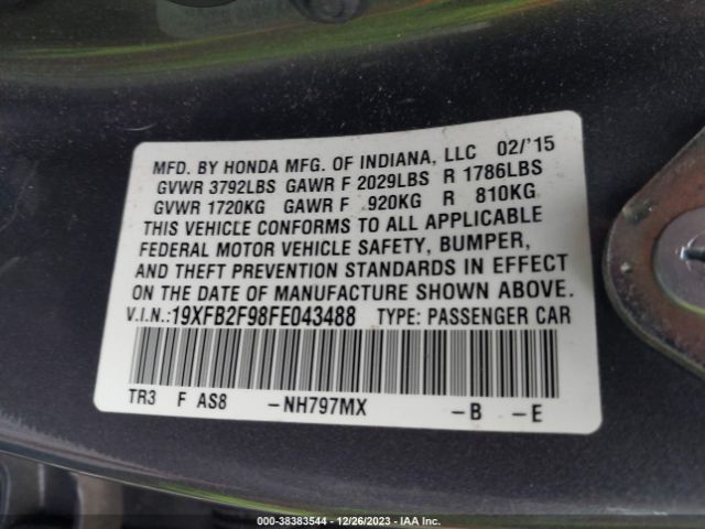 19XFB2F98FE043488 Honda Civic Ex-l
