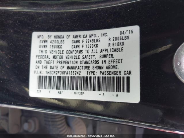 1HGCR2F36FA156242 Honda ACCORD LX