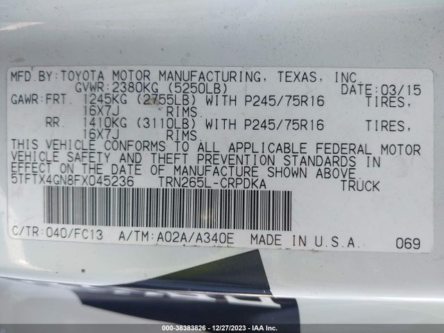 Toyota Tacoma Prerunner 2015 5TFTX4GN8FX045236 Image 9