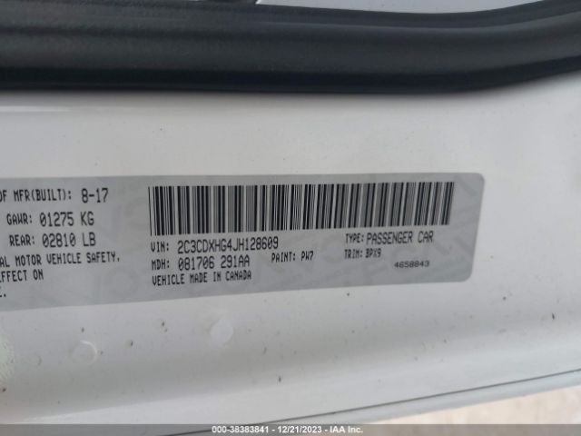 2C3CDXHG4JH128609 Dodge Charger Sxt Plus Rwd