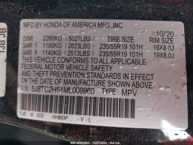 5J8TC2H51ML009960 Acura Rdx Technology Package