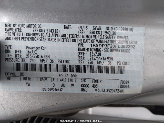 Ford FOCUS SE 2015 1FADP3F20FL382292 Image 9