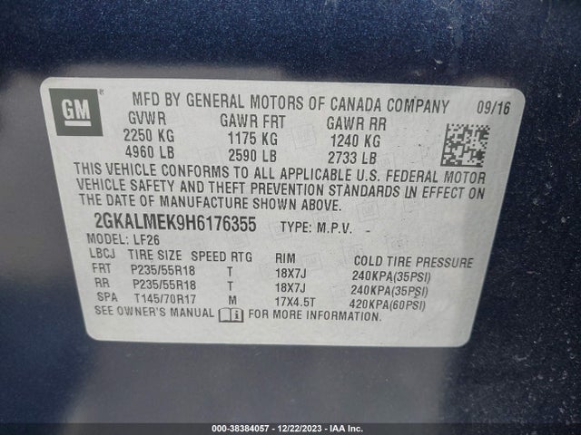 GMC Terrain Sle-1 2017 2GKALMEK9H6176355 Image 9