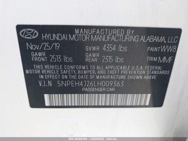 5NPEH4J26LH009363 Hyundai Sonata Limited