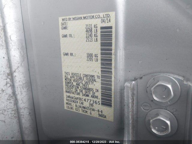 2014 NISSAN MAXIMA 3.5 SV VIN: 1N4AA5AP3EC477365